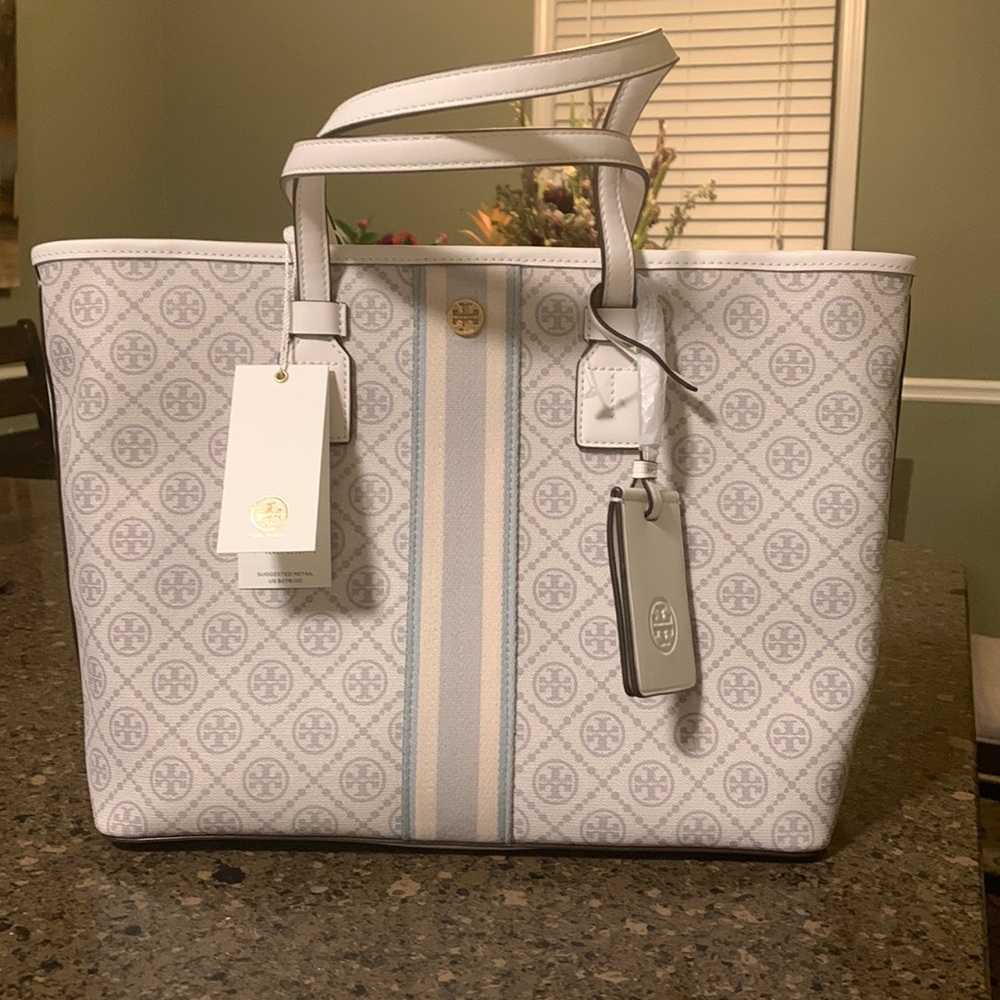Tory Burch T Monogram Coated Canvas Small Tote